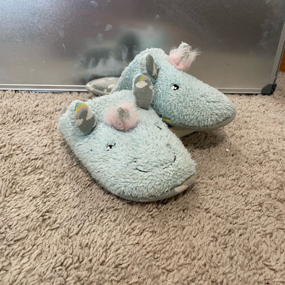 Blue, unicorn/rainbow slippers